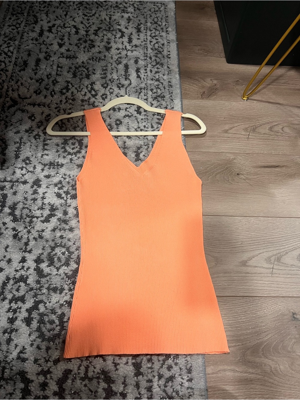Sleeveless V-Neck Ribbed Tank in Orange
